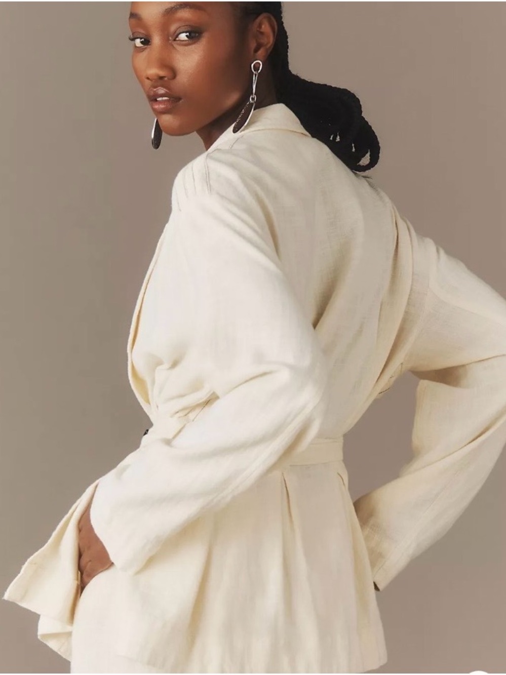 Anthropologie "Linen Tie-Front Jacket" Blazer in Ivory NWT